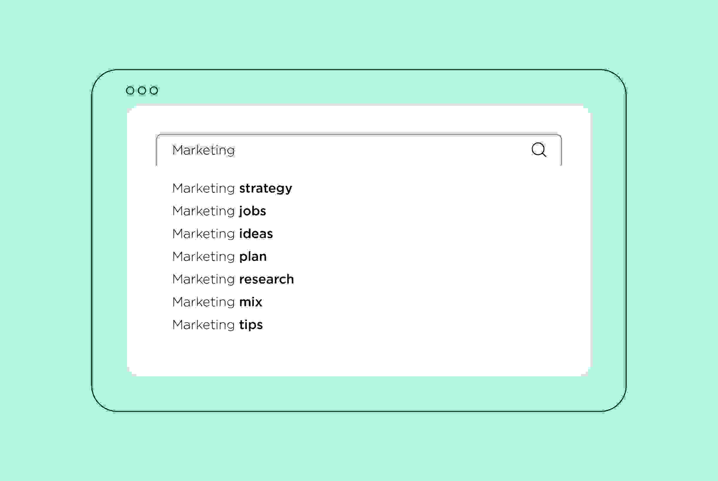 A mock-up of Google search results about marketing
